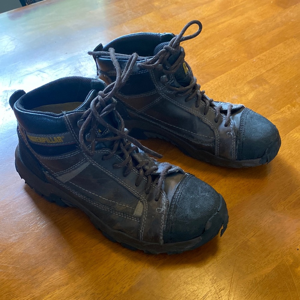 Caterpillar Brown Black Boots 8 Leather Upper Steel Toe
